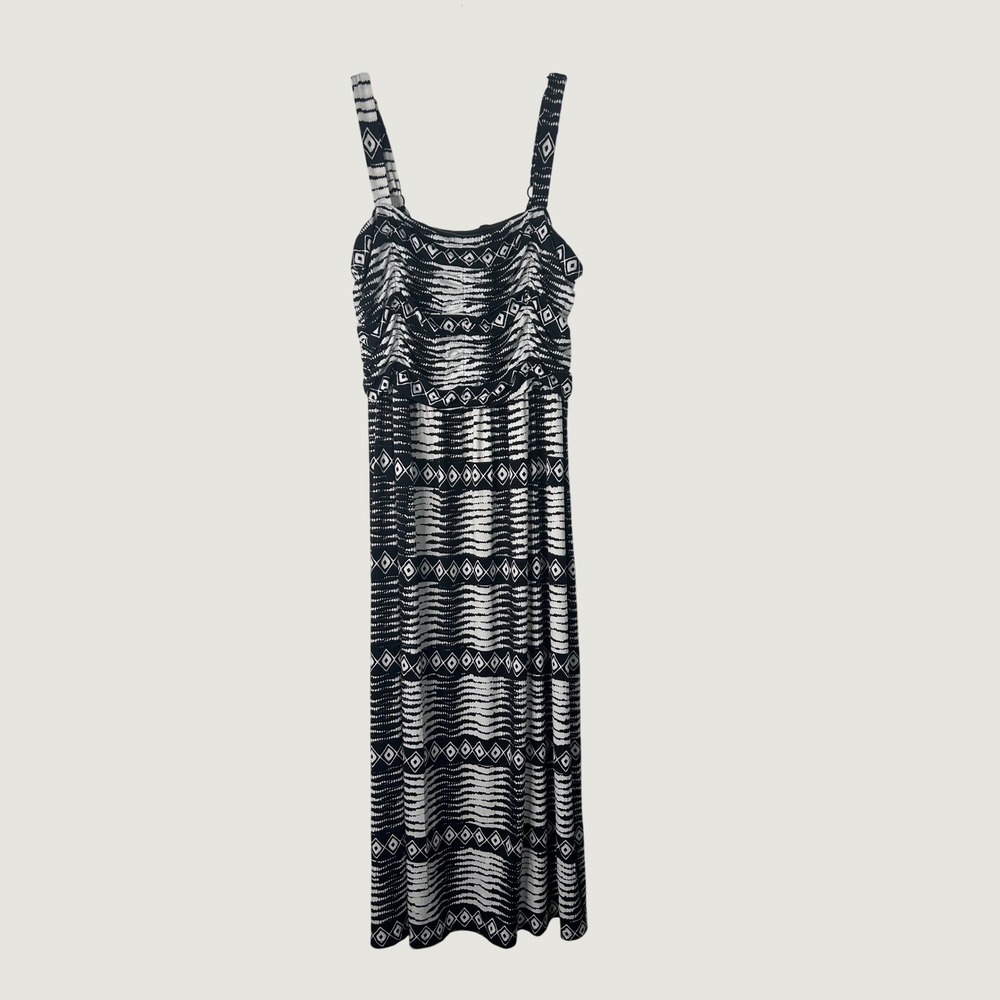 Lane Bryant Maxi Dress Womens 18/20 Black White Tribal Geometric Ruched Boho